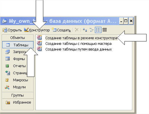 Создание таблиц MS Access 2003-1